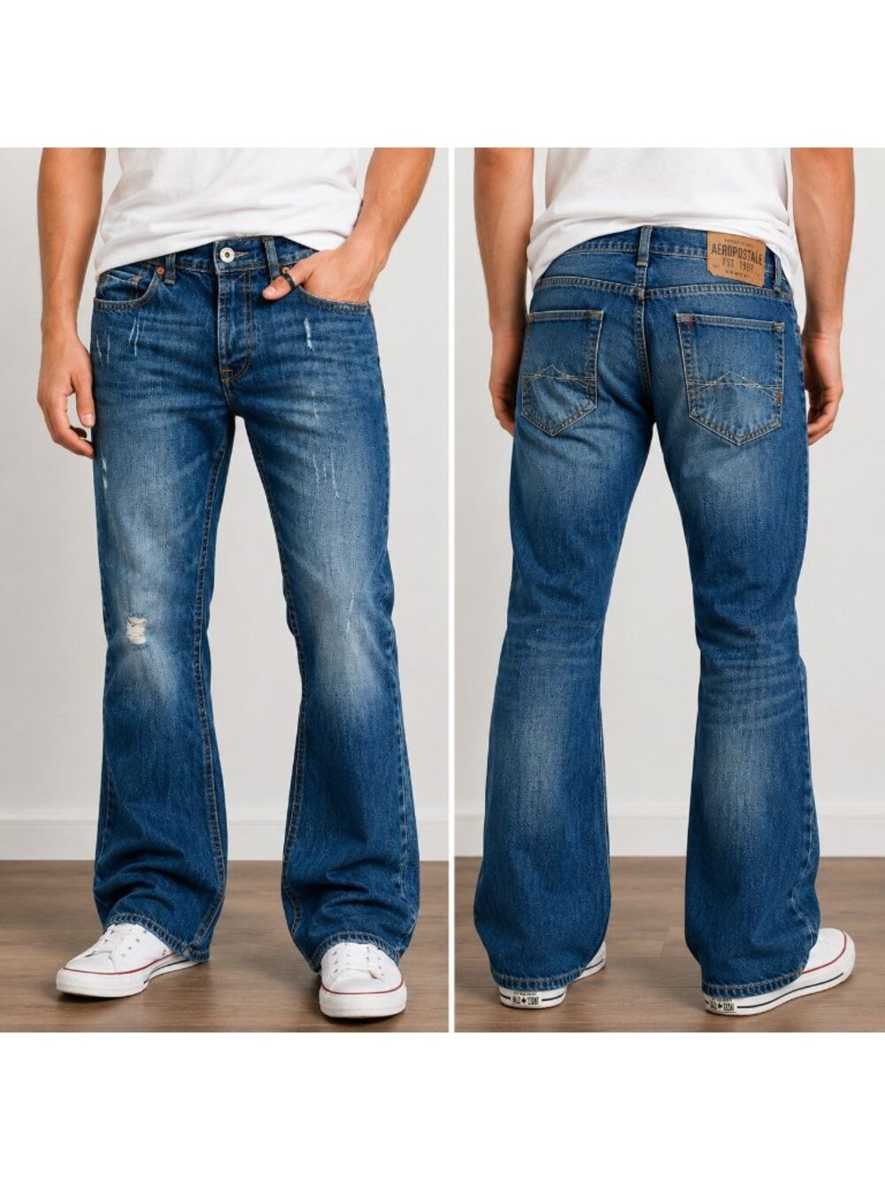 Y2K Aeropostale Driggs Slim Bootcut Jeans Mens 28x28 Distressed Medium Wash Deni